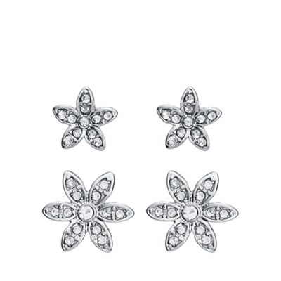 Silver and faux pearl crystal flower earrings